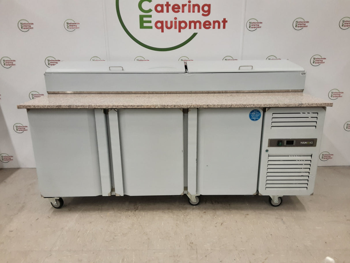 Hamoki Three Door Counter Fridge, Granite Worktop, Pizza/Sandwich Opening, Model SH3000/800M (NCE5259)