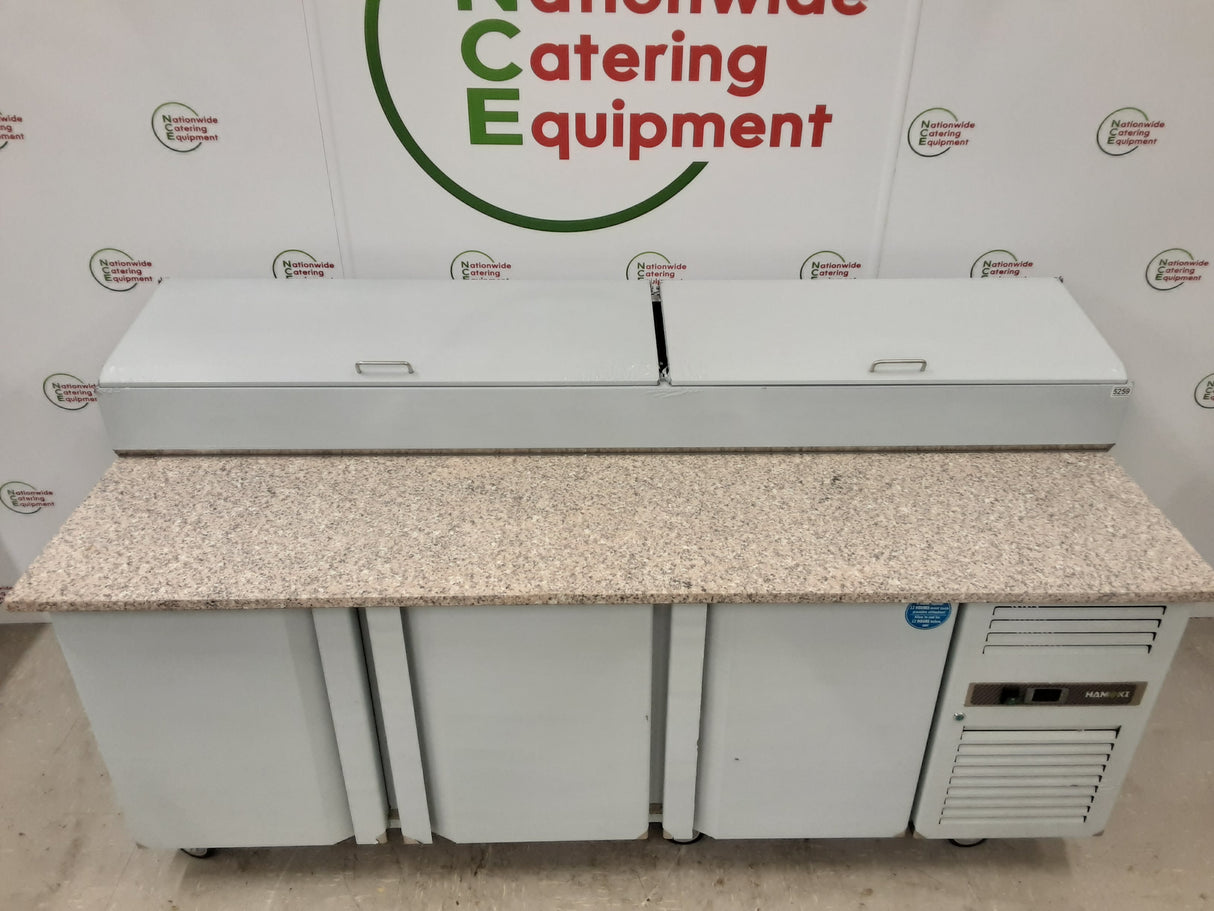 Hamoki Three Door Counter Fridge, Granite Worktop, Pizza/Sandwich Opening, Model SH3000/800M (NCE5259)