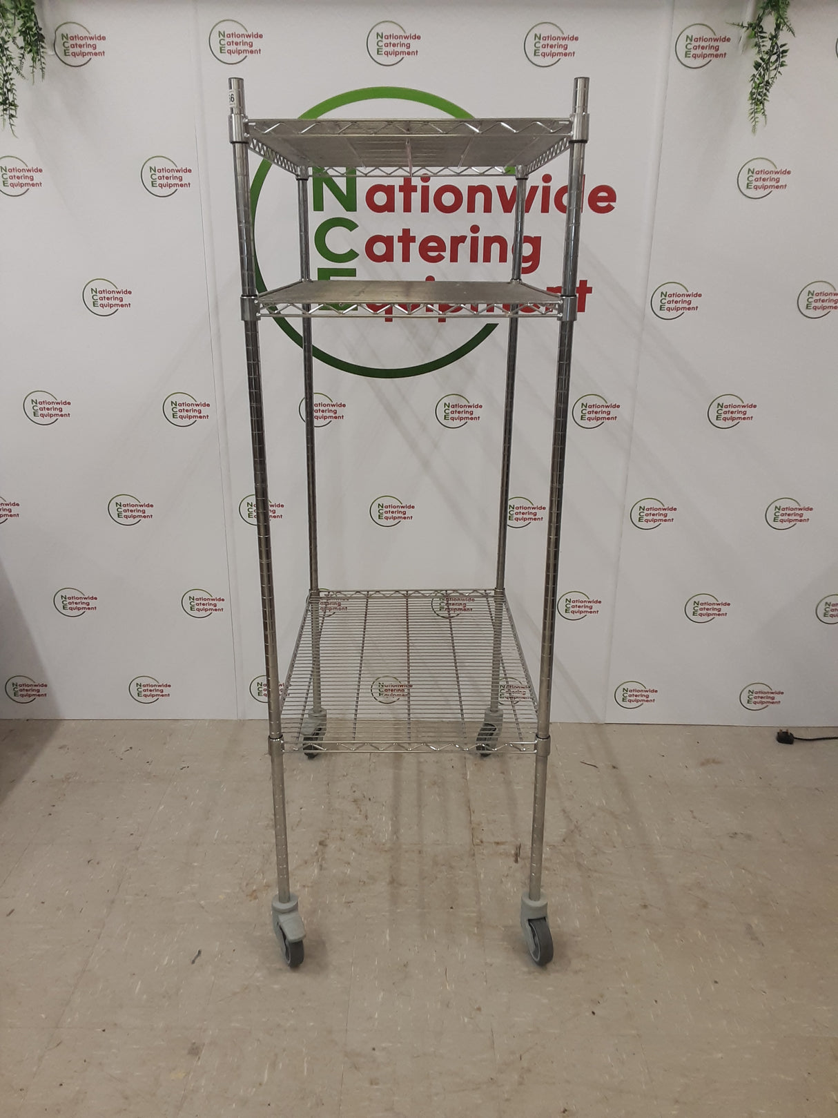 Wire Shelving Unit on Wheels, Three Tier, 90x60cm (NCE5466)