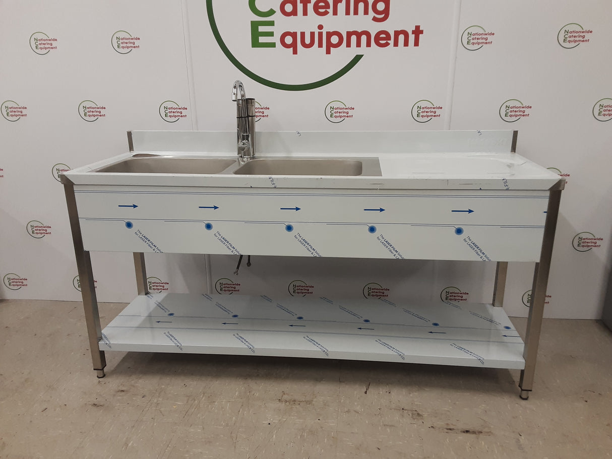 Hamoki Stainless Steel Double Sink, Right Hand Drainer, Tap Included, 180x60cm (NCE5487)