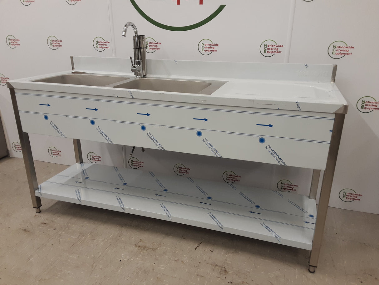 Hamoki Stainless Steel Double Sink, Right Hand Drainer, Tap Included, 180x60cm (NCE5487)