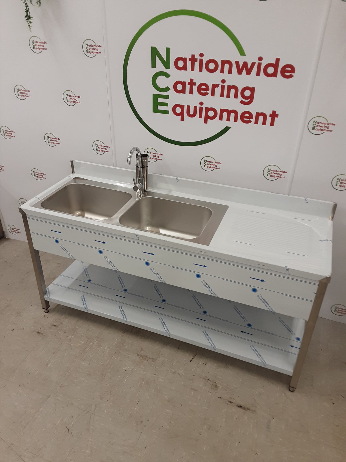 Hamoki Stainless Steel Double Sink, Right Hand Drainer, Tap Included, 180x60cm (NCE5487)