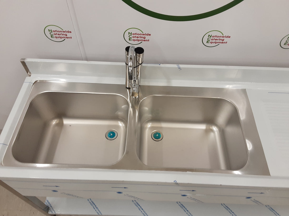 Hamoki Stainless Steel Double Sink, Right Hand Drainer, Tap Included, 180x60cm (NCE5487)