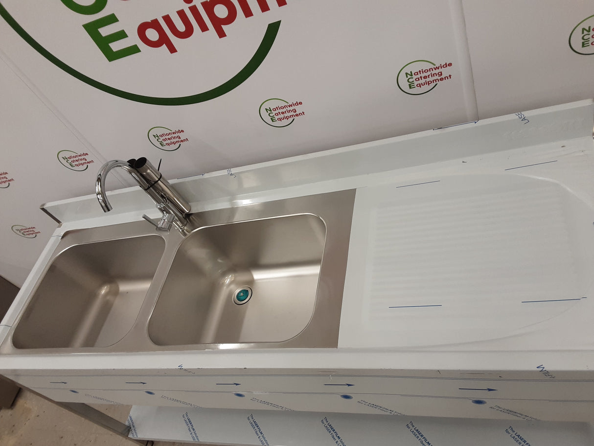 Hamoki Stainless Steel Double Sink, Right Hand Drainer, Tap Included, 180x60cm (NCE5487)