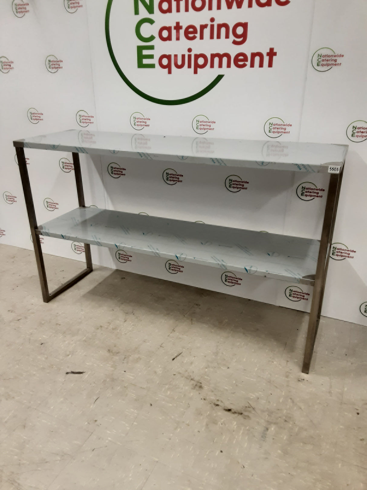New/Un-Used Stainless Steel Two Tier Tabletop Shelving Unit, 165x50cm (NCE5505)