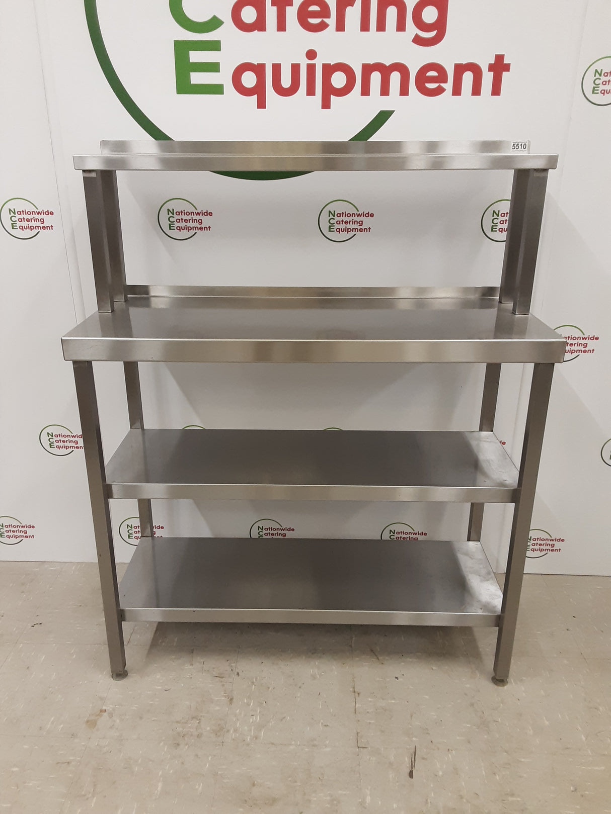 Stainless Steel Table With Two Lower Shelves & Shelving Above 100x40cm (NCE5510)