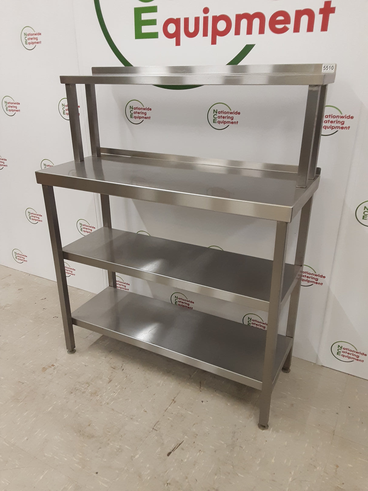 Stainless Steel Table With Two Lower Shelves & Shelving Above 100x40cm (NCE5510)