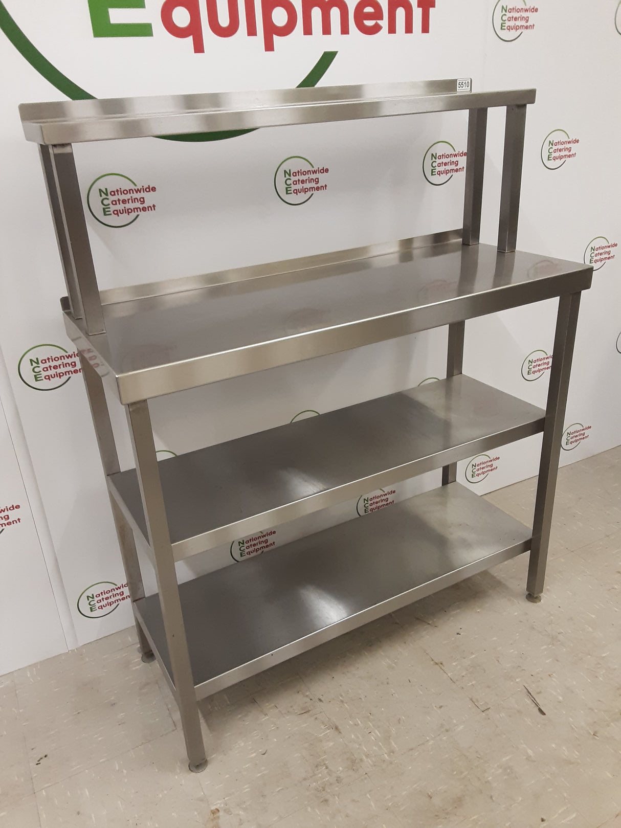Stainless Steel Table With Two Lower Shelves & Shelving Above 100x40cm (NCE5510)