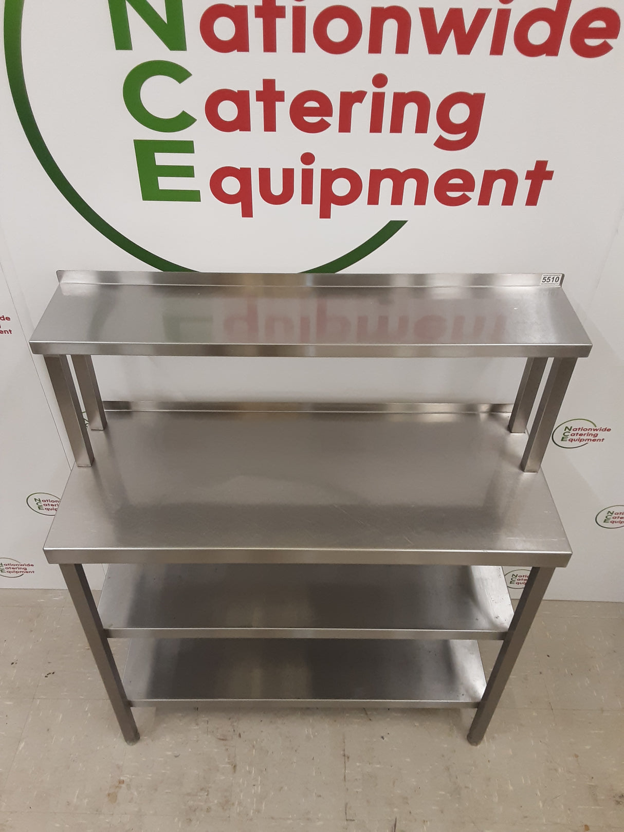 Stainless Steel Table With Two Lower Shelves & Shelving Above 100x40cm (NCE5510)