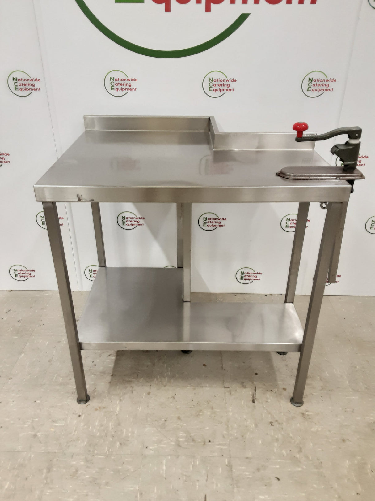 Stainless Steel Table With Can Opener Attached, Corner Cut Out 89x70cm (NCE5605)