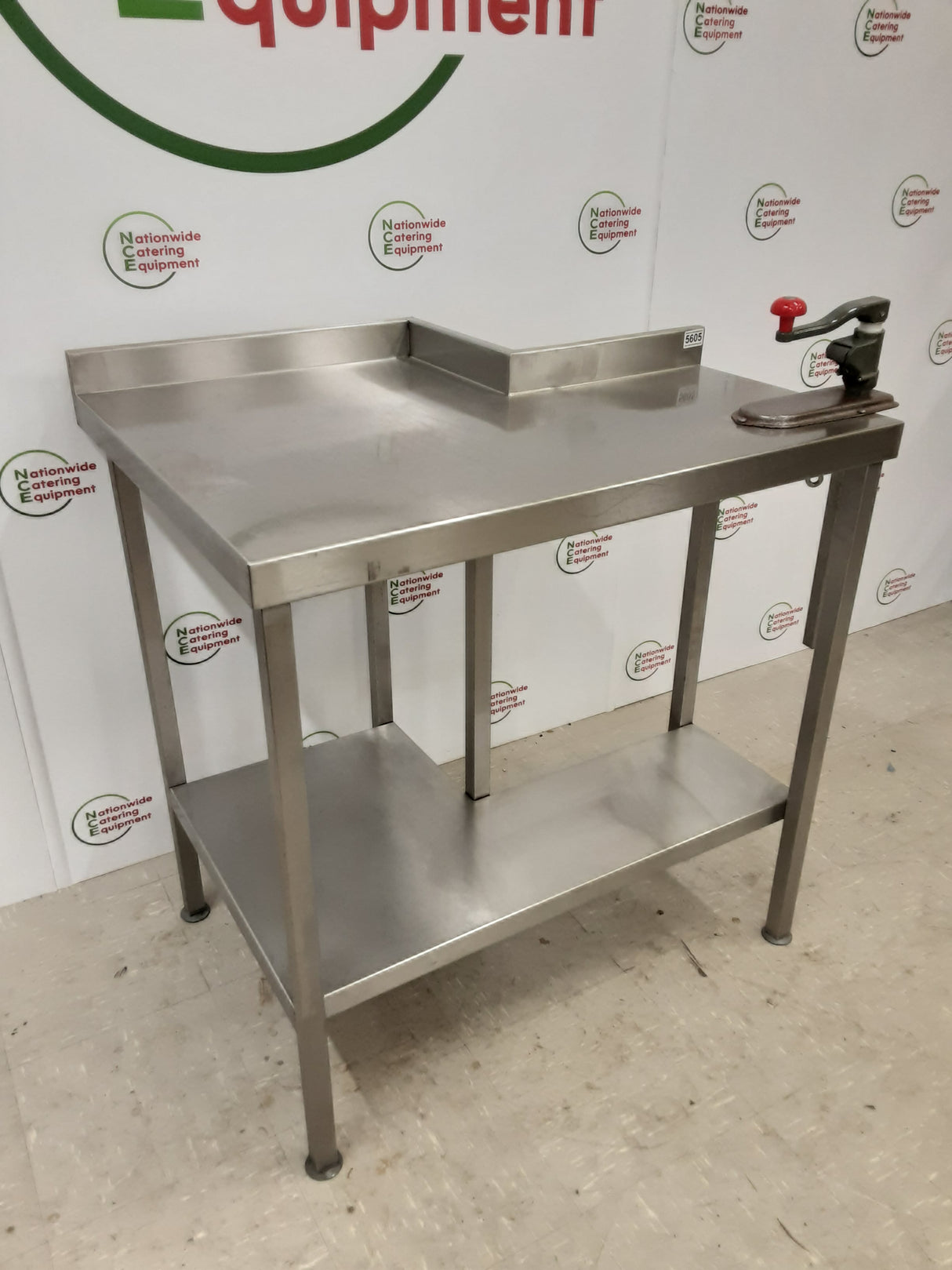 Stainless Steel Table With Can Opener Attached, Corner Cut Out 89x70cm (NCE5605)