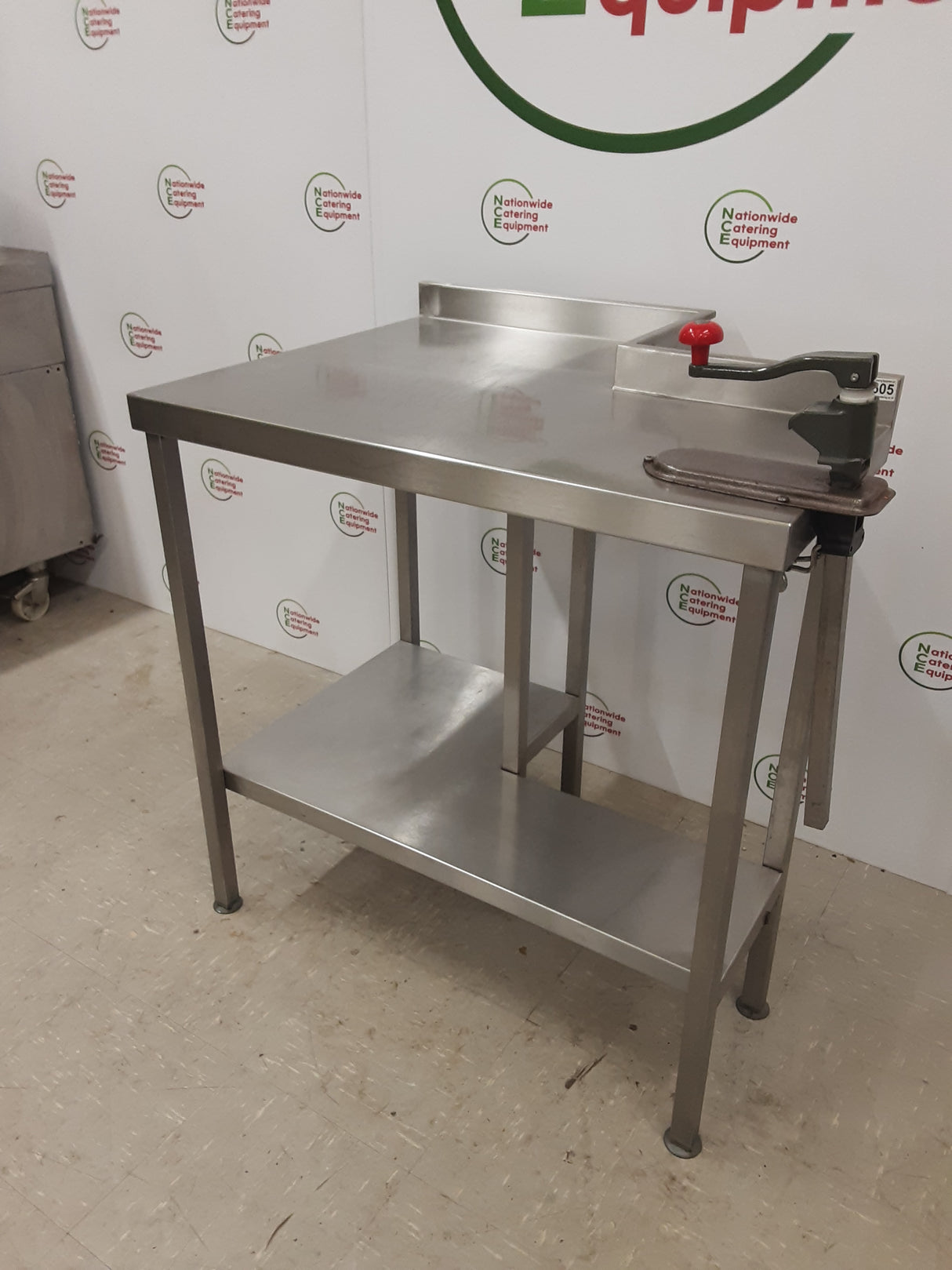 Stainless Steel Table With Can Opener Attached, Corner Cut Out 89x70cm (NCE5605)
