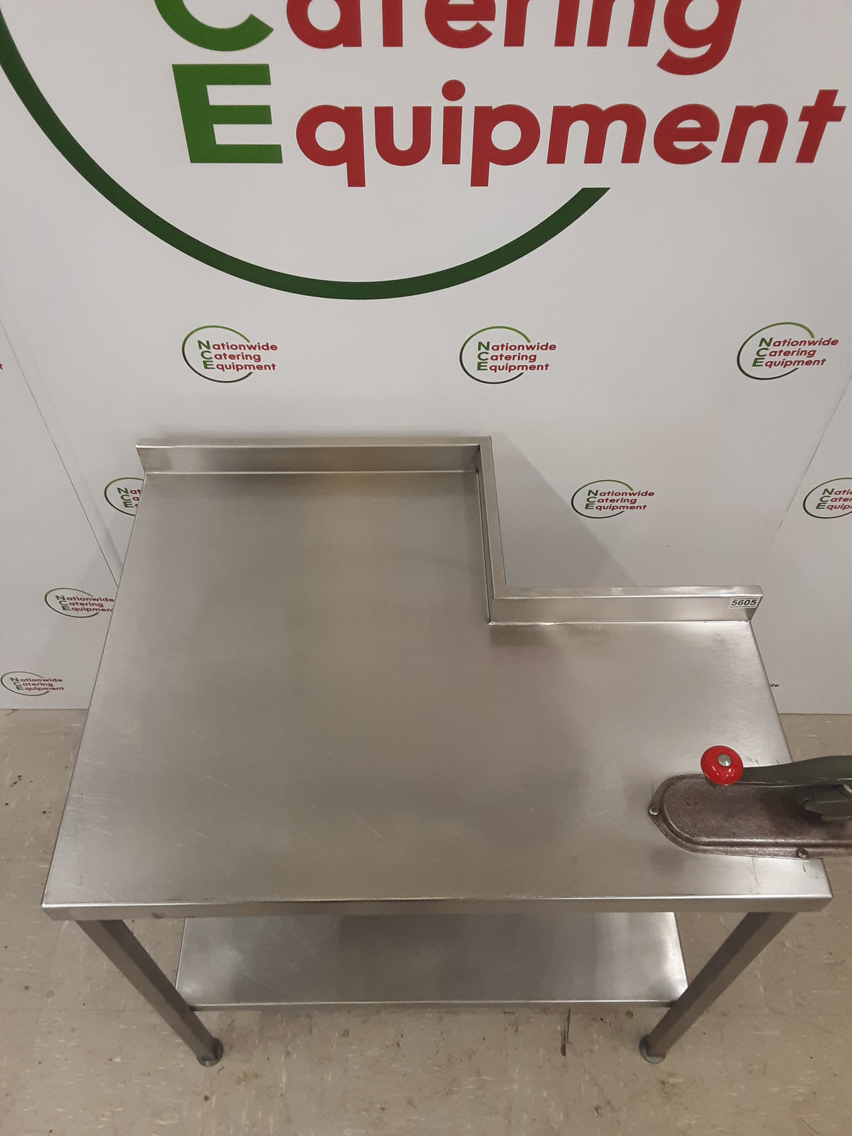 Stainless Steel Table With Can Opener Attached, Corner Cut Out 89x70cm (NCE5605)