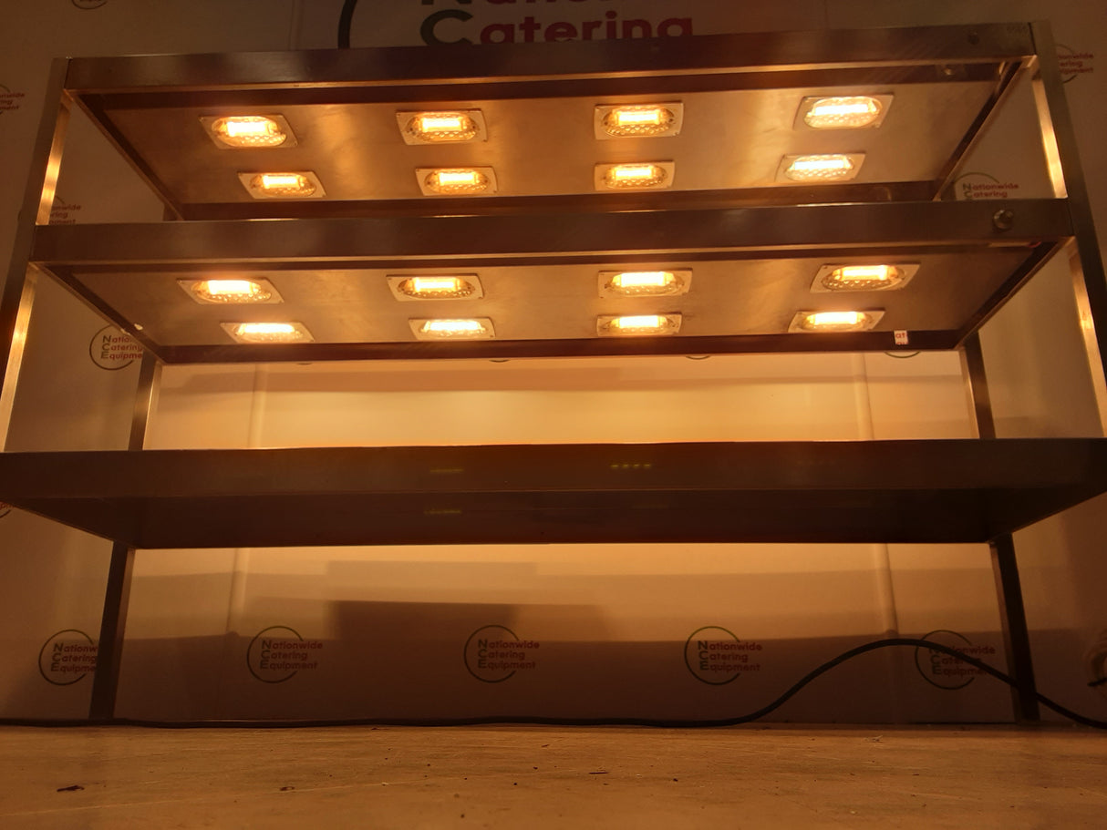 Stainless Steel Three Tier Heated (Top Two Tiers Heated) Tabletop Gantry, 13amp, Double Lights (NCE5565)