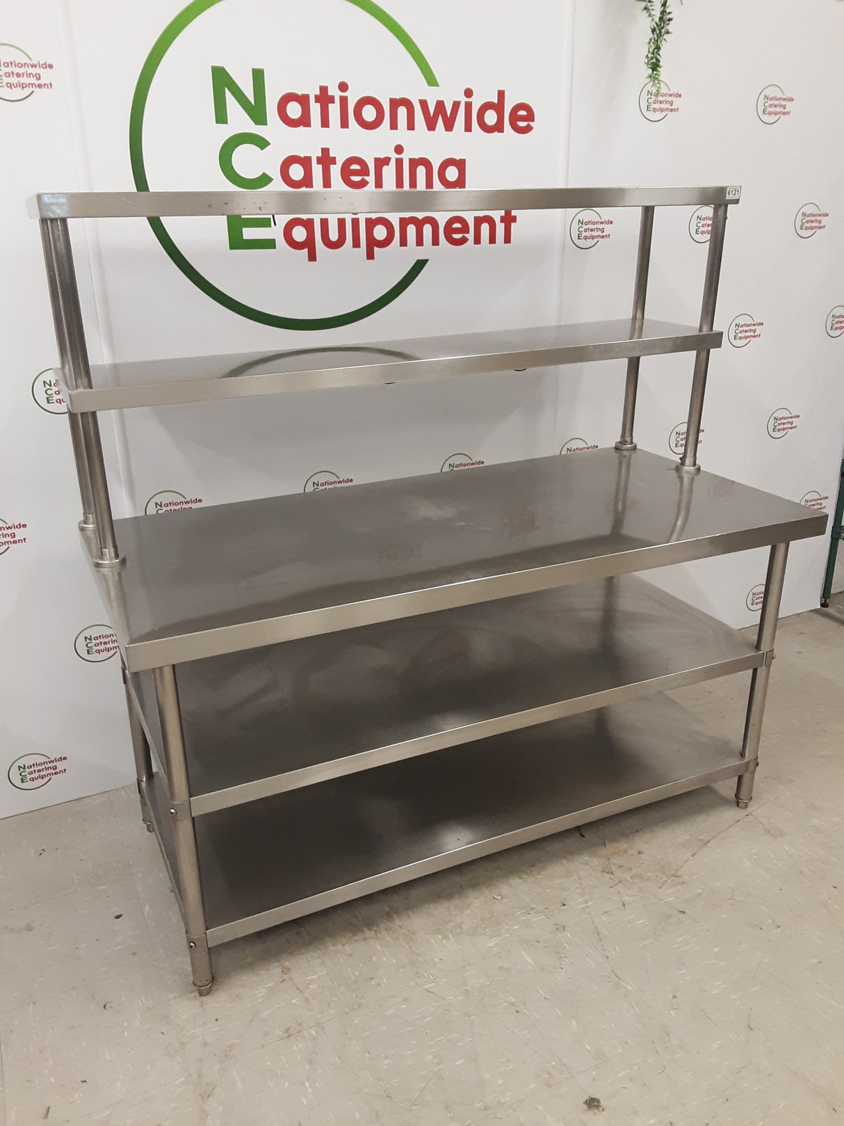 Stainless Steel Table With Lower Shelving & Overtable Shelving 150x70cm (NCE6121)