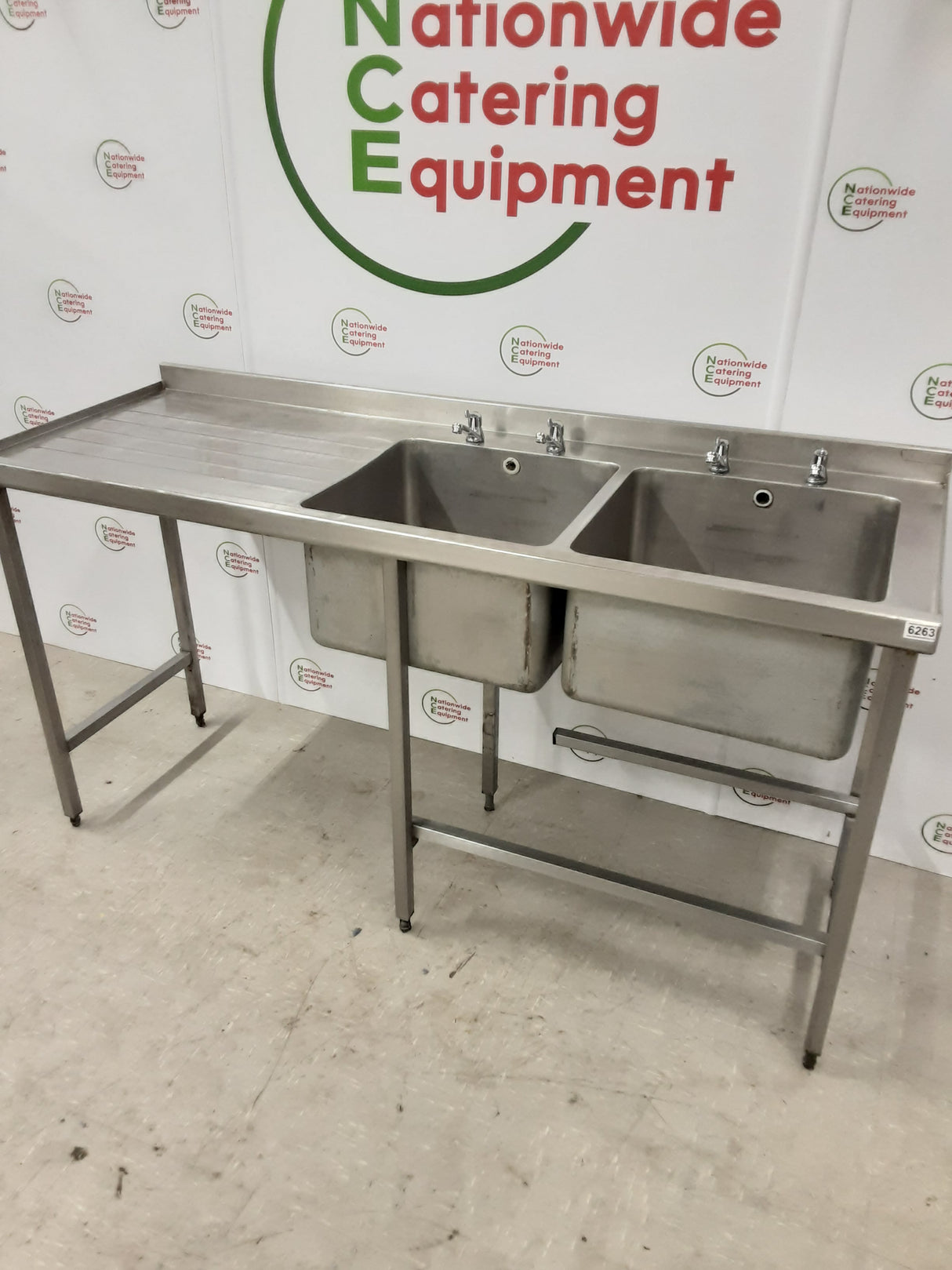 Stainless Steel Double Sink With Appliance Space Beneath 175x65cm (NCE6263)