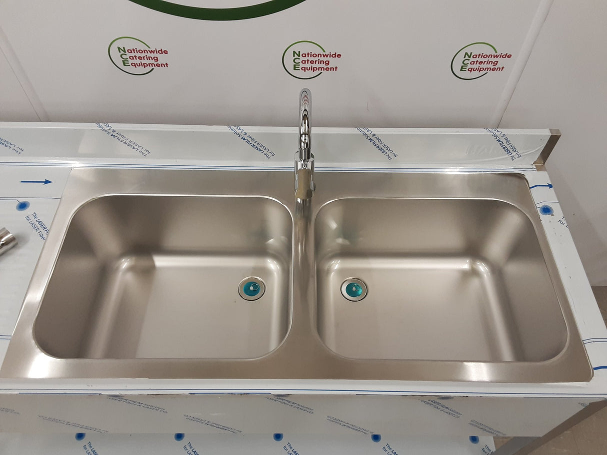 Hamoki Stainless Steel Double Sink, 160x60cm, With Mixer Tap, Model-STSK-166L (NCE6557)