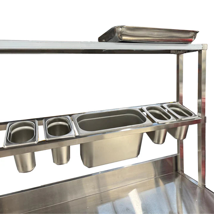 Hamoki Stainless Steel Gastronorm Garnish Rail With One Shelf 180cm (NCE6422)