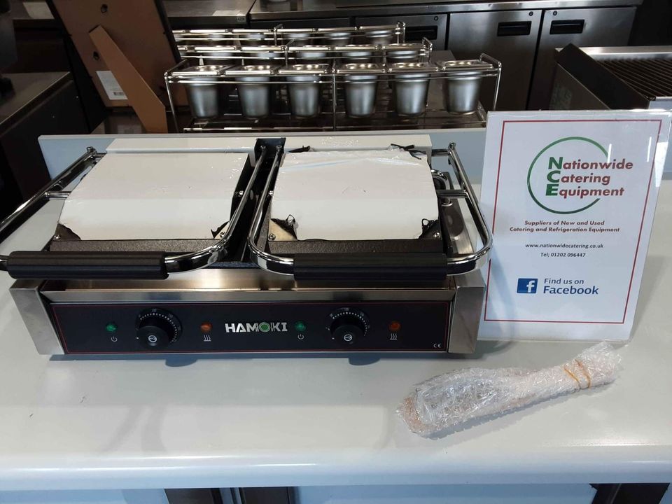 Hamoki Double Panini/Contact Grill- Flat Bottom/Ribbed Top (NCE4442)