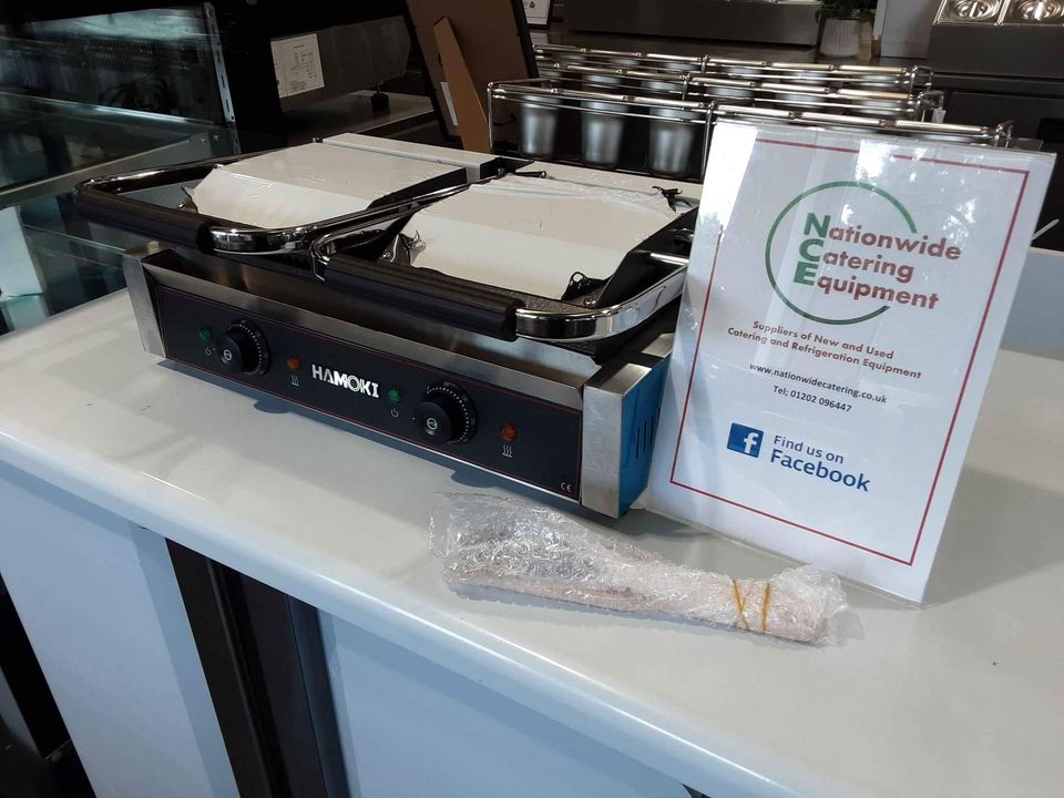 Hamoki Double Panini/Contact Grill- Flat Bottom/Ribbed Top (NCE4442)