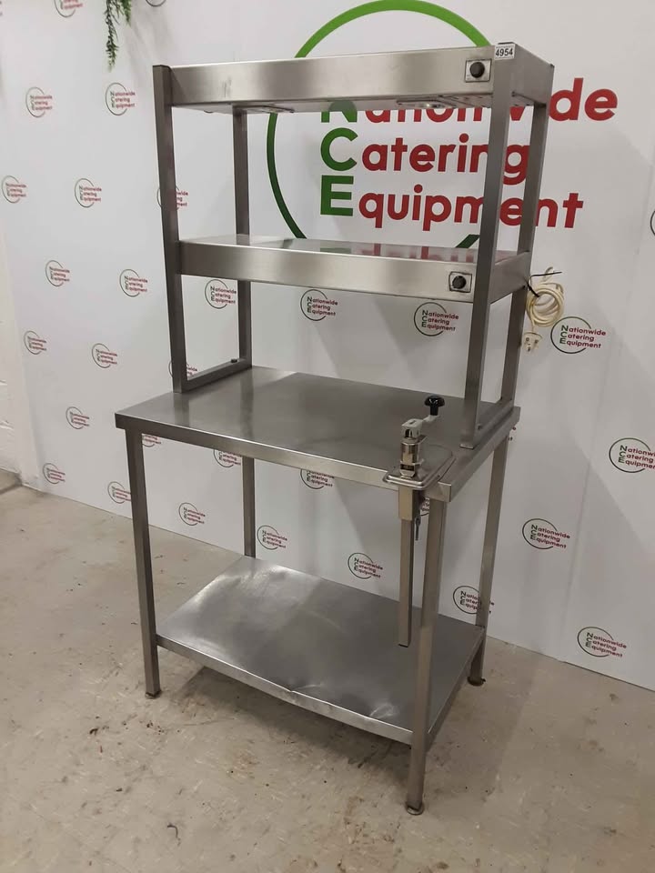 Stainless Steel Table With Two Tier Heated Gantry & Vogue Can Opener Attached (NCE4954)