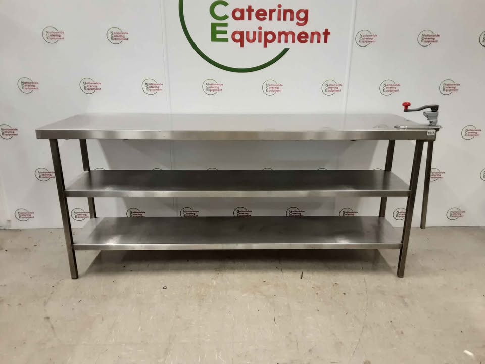 Stainless Steel Table With Two Lower Shelves & Bonzer Can Opener 210x70cm (NCE5648)