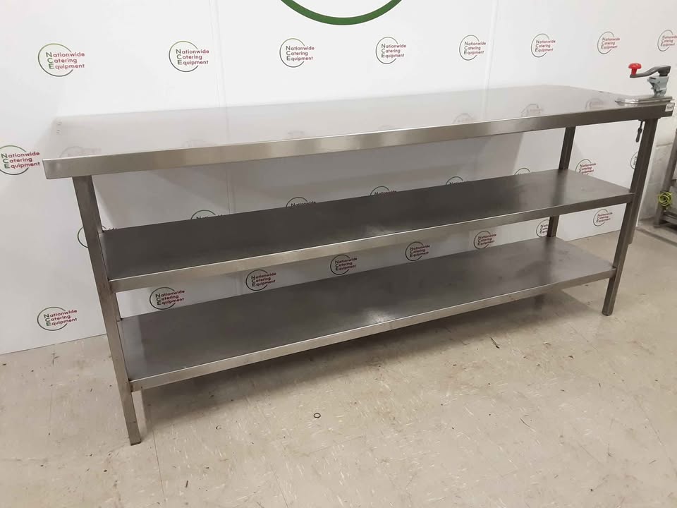 Stainless Steel Table With Two Lower Shelves & Bonzer Can Opener 210x70cm (NCE5648)