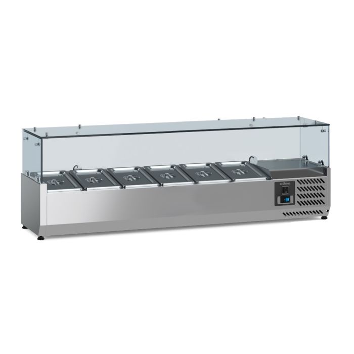 Ecofrost Tabletop Toppings Fridge With Glass Surround, For 6x 1/4GN Pans/140cm. Model-7950.5117.Delivery Included