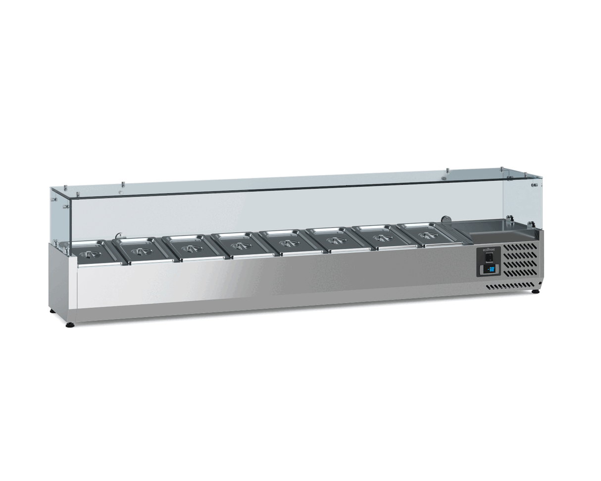 Ecofrost Tabletop Toppings Fridge With Glass Surround. 8x1/4GN / 180cm. Model- 7950.5121. Delivery Included