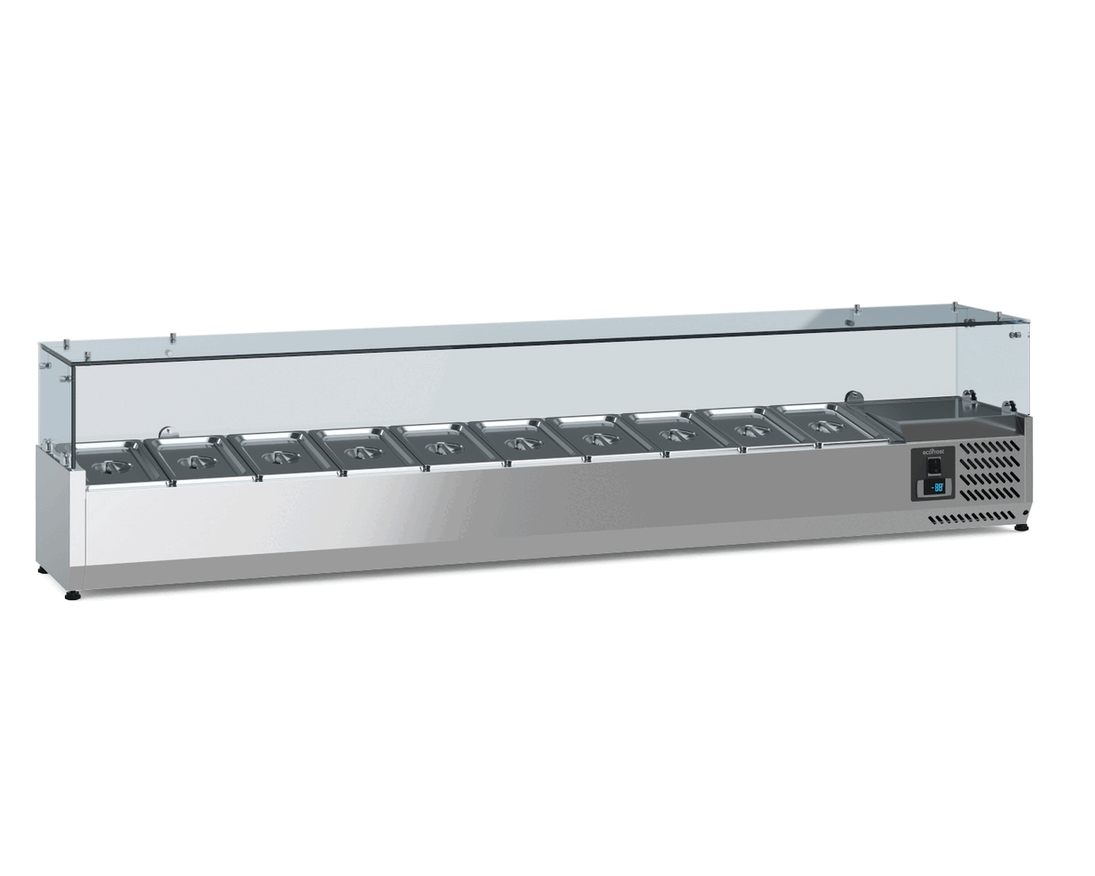 Ecofrost Tabletop Toppings Fridge With Glass Surround. 10x1/4GN / 200cm. Model- 7950.5123 .Delivery Included