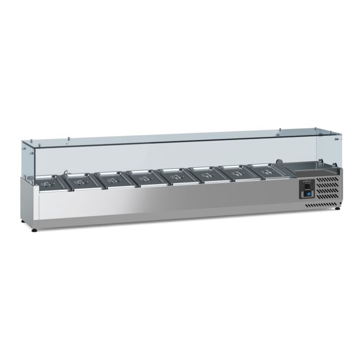 Ecofrost Tabletop Toppings Fridge With Glass Surround, For 8x 1/3GN Pans/180cm. Model-7950.5131.Delivery Included