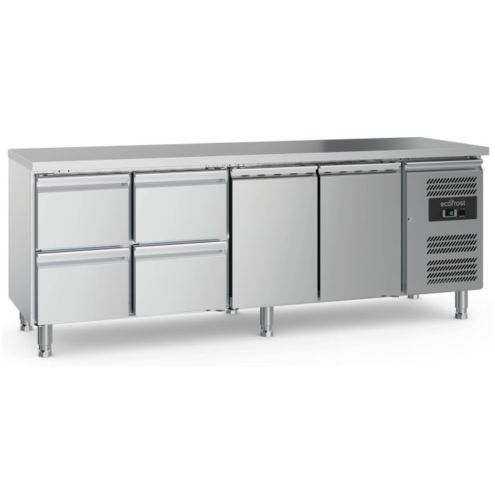 Ecofrost Two Door/Four Drawer Counter Fridge, Adjustable Feet, 70cm Depth, 223cm Length. Model-7950.5180 Delivery Included