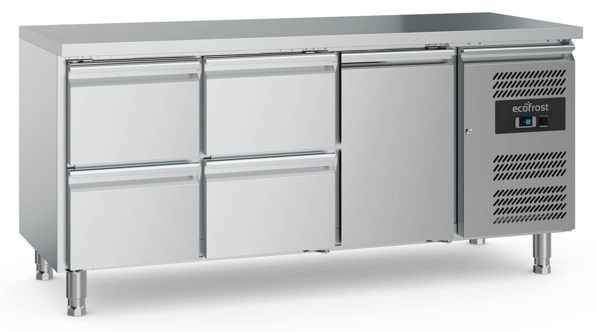 700 REFRIGERATED COUNTER 1 DOOR AND 4 DRAWERS WITH ADJUSTABLE FEET
