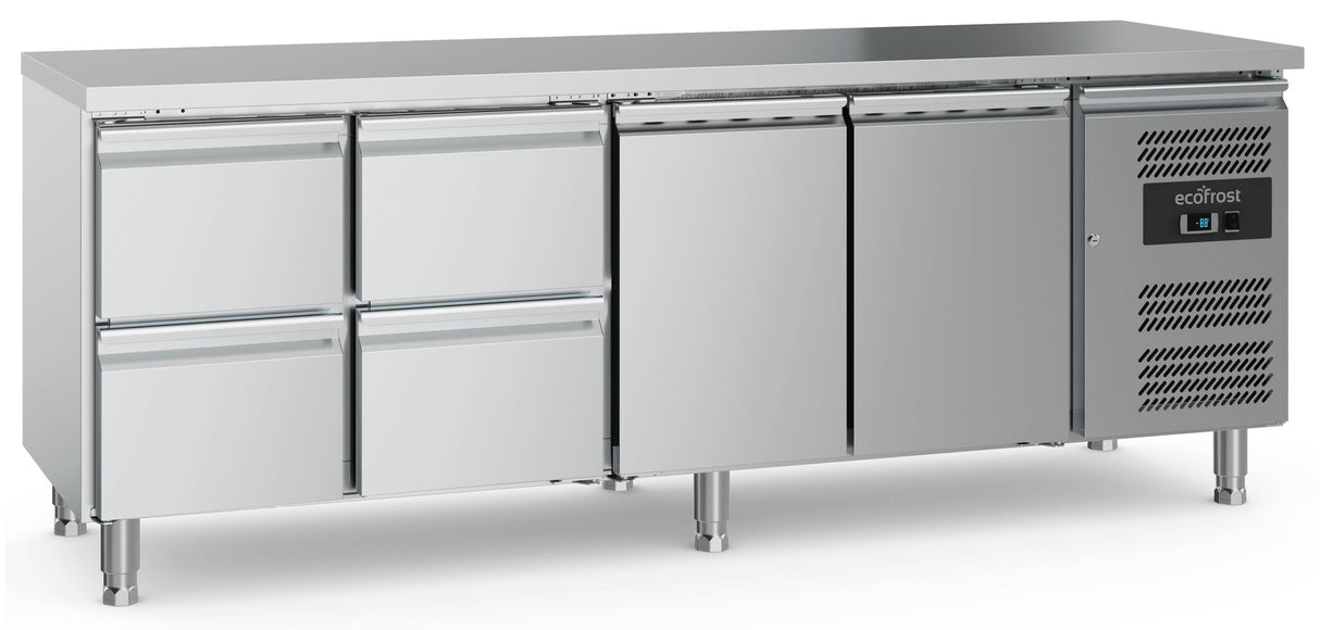 700 REFRIGERATED COUNTER 2 DOORS AND 4 DRAWERS WITH ADJUSTABLE FEET