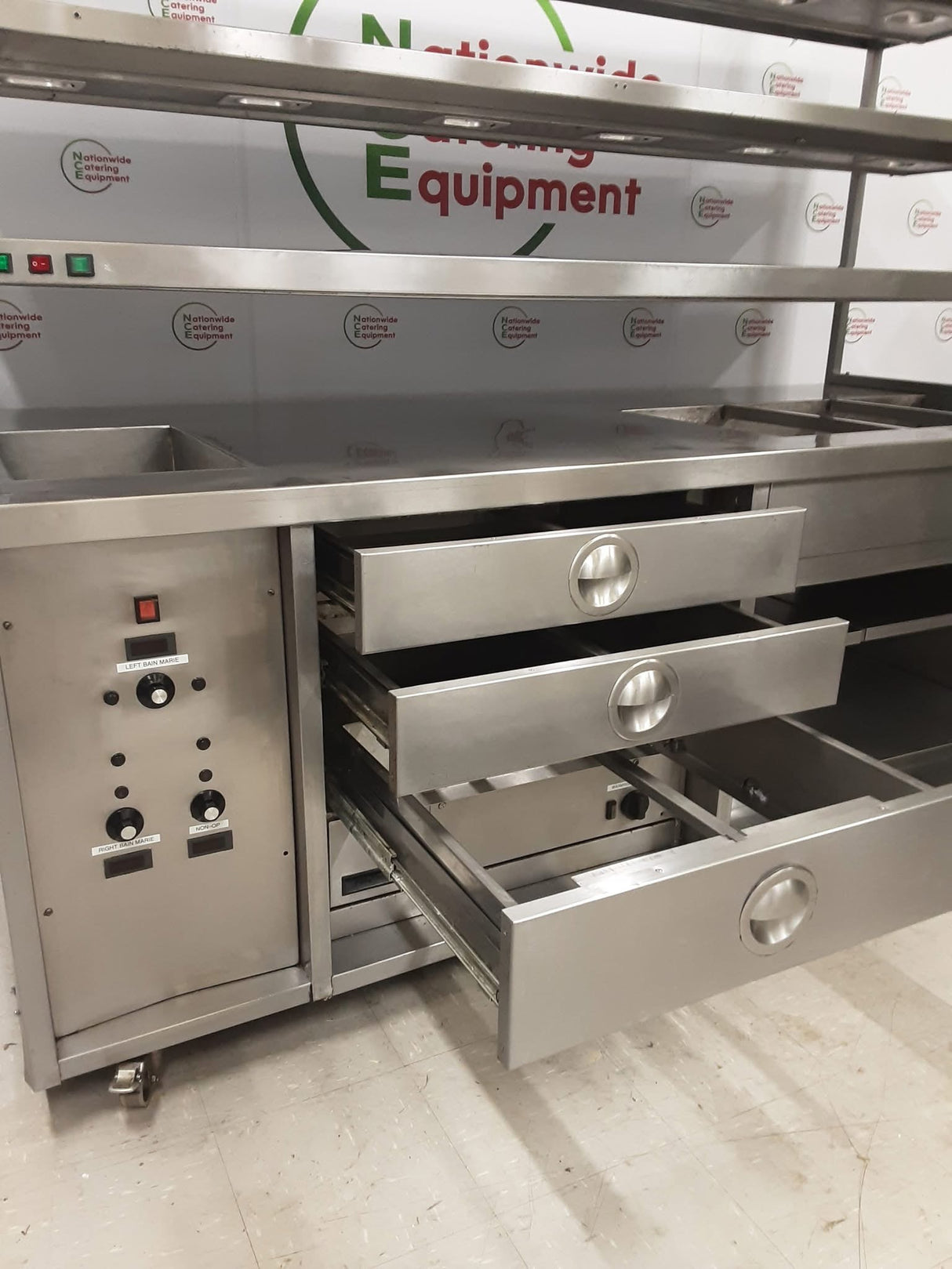 Stainless Steel Hotcupboard / Warming Drawers / Bain Marie / Three Heated Tier Chef's Pass - Three Phase (NCE5196)