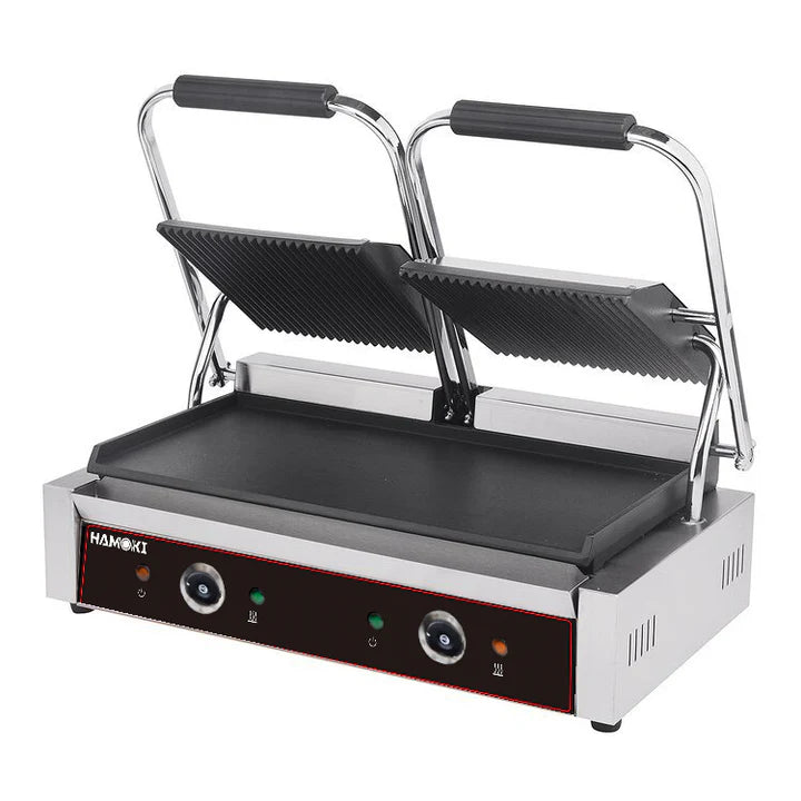 Hamoki Double Panini/Contact Grill- Flat Bottom/Ribbed Top (NCE4442)