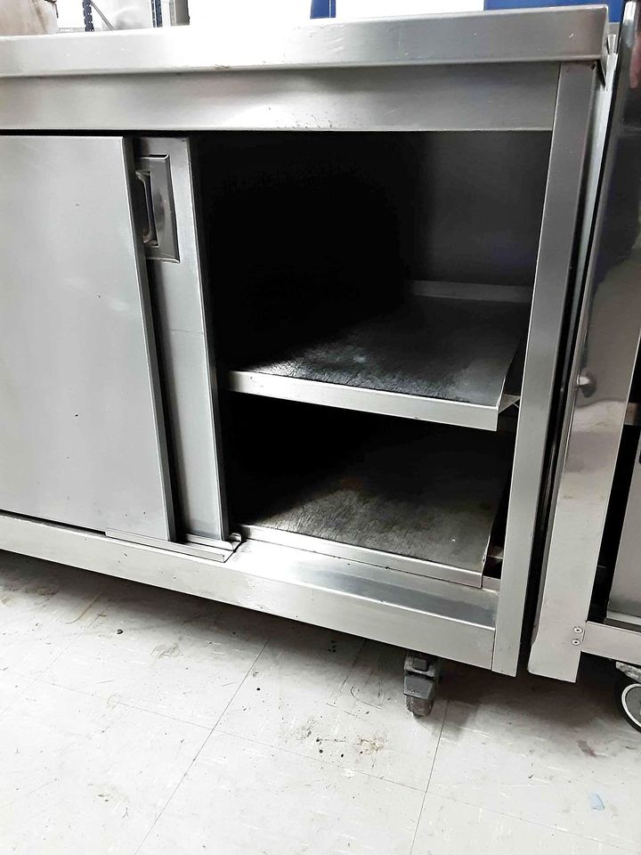 Stainless Steel Mobile Hot Cupboard, Twin Sliding Doors