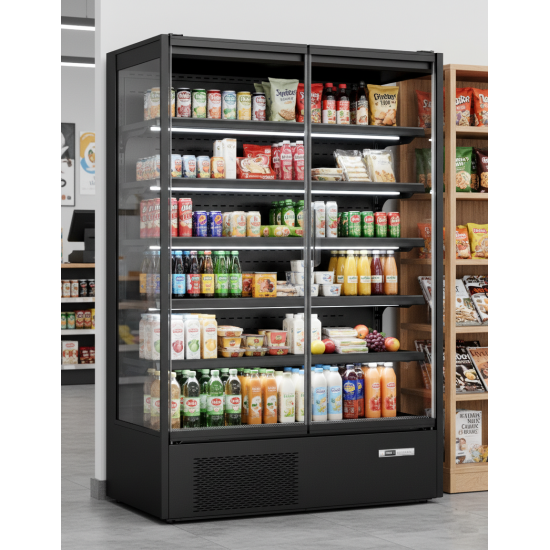 Prodis 131cm/Two Door Panoramic Frameless Glass Door Black Mulitdeck Display Fridge, Model- XMD1250-P-FGD-K. Delivery Included