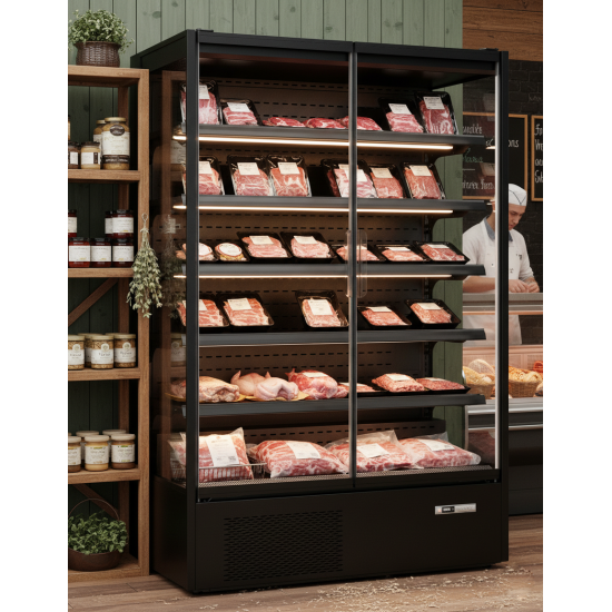 Prodis 131cm/Two Door Panoramic Frameless Glass Door Black Mulitdeck Display Fridge, Model- XMD1250-P-FGD-K. Delivery Included
