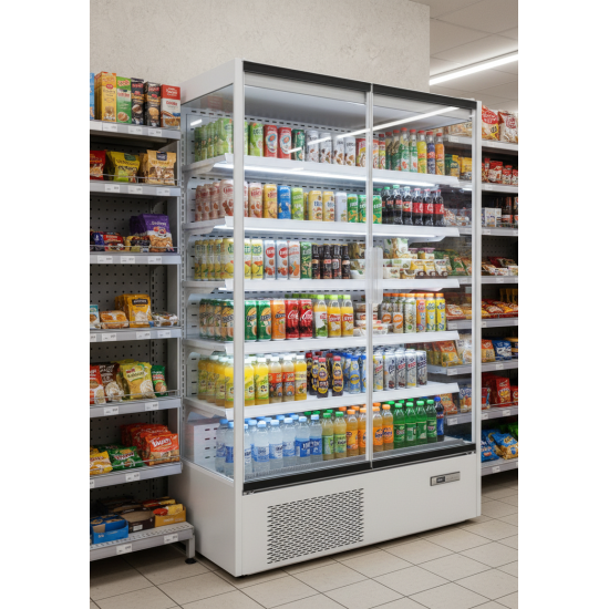 Prodis 131cm/Two Door Panoramic Frameless Glass Door Multideck -White, Model-XMD1250-P-FGD-W. Delivery Included