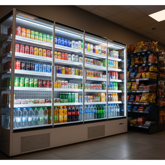 Prodis 257cm/Four Door Panoramic Frameless Glass Door Multideck -White, Model- XMD2500-P-FGD-W. Delivery Included