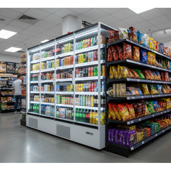 Prodis 257cm/Four Door Panoramic Frameless Glass Door Multideck -White, Model- XMD2500-P-FGD-W. Delivery Included