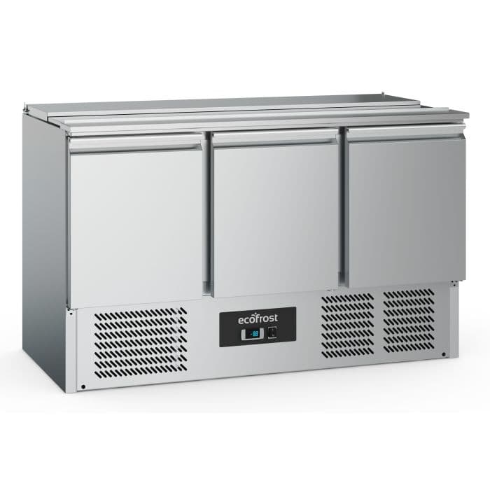 Ecofrost Three Door Saladette Counter Fridge- Space for 4x1/1GN Trays-137cm. Model- 7950.5055. Delivery Included