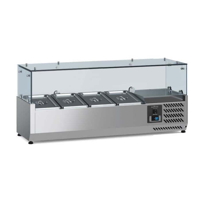 Ecofrost Tabletop Toppings Fridge With Glass Surround. 4x 1/3GN / 120cm. Model- 7950.5125. Delivery Included