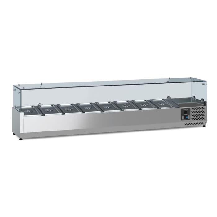Ecofrost Tabletop Toppings Fridge With Glass Surround, For 8x 1/3GN Pans/180cm. Model-7950.5131.Delivery Included