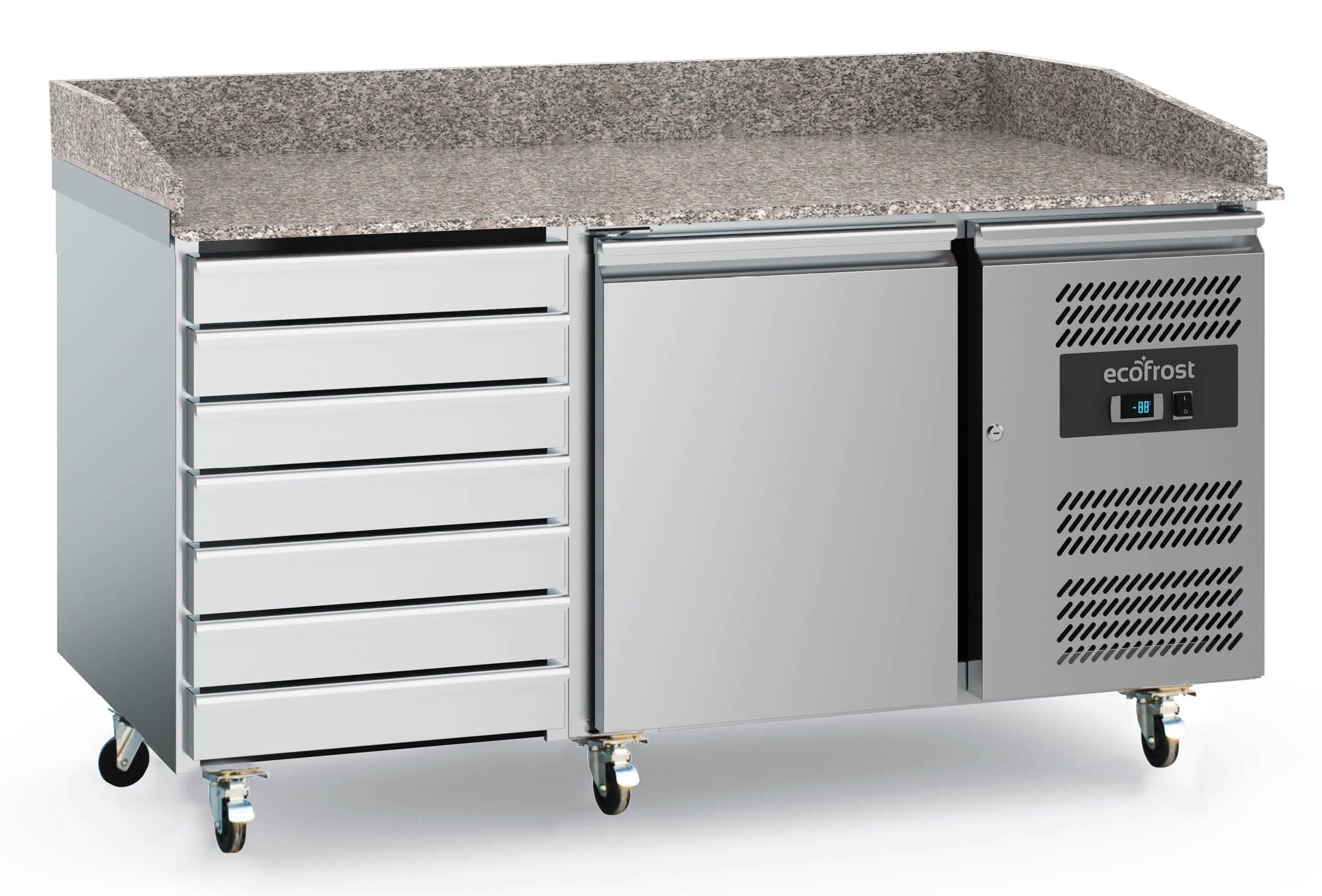 Ecofrost One Door/Seven Drawer Granite Worktop Pizza Counter Fridge With Granite Worktop 151cm. Delivery Included