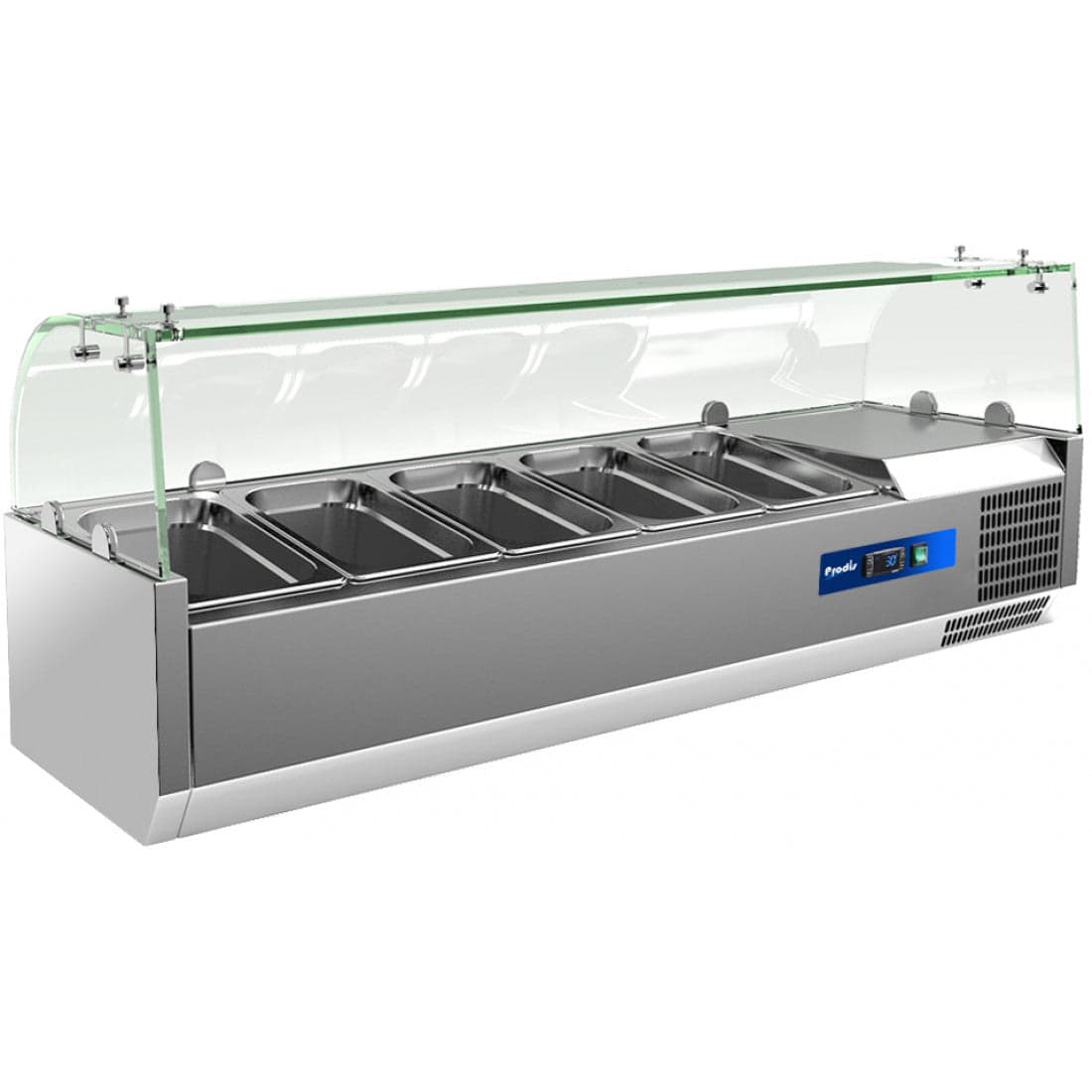 Prodis 120cm 4x1/3GN Tabletop Toppings Fridge With Curved Glass Surround, Model- EC-T12G. Delivery Included