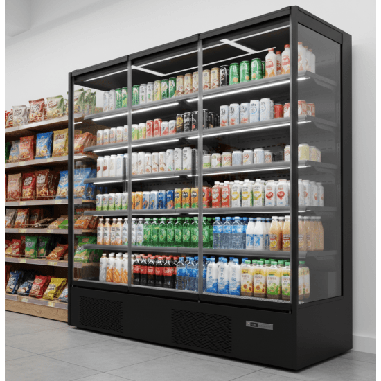 Prodis 194cm/Three Door Panoramic Frameless Glass Door Multideck - Black, Model- XMD1875-P-FGD-K. Delivery Included — image 2
