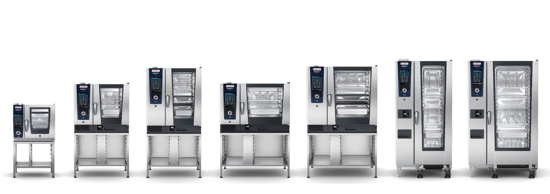 The complete Rational iCombi Pro range, from compact countertop to floor-standing models