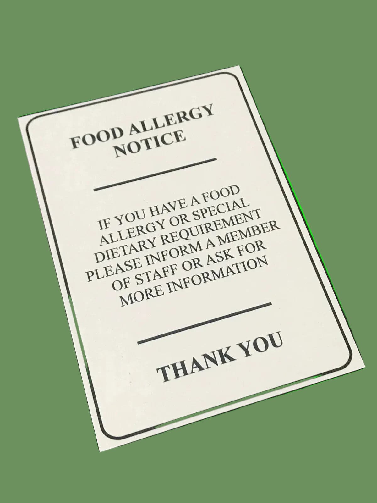 New Food Allergy Notice Sign- Brushed Aluminium (NCE5796) — image 1